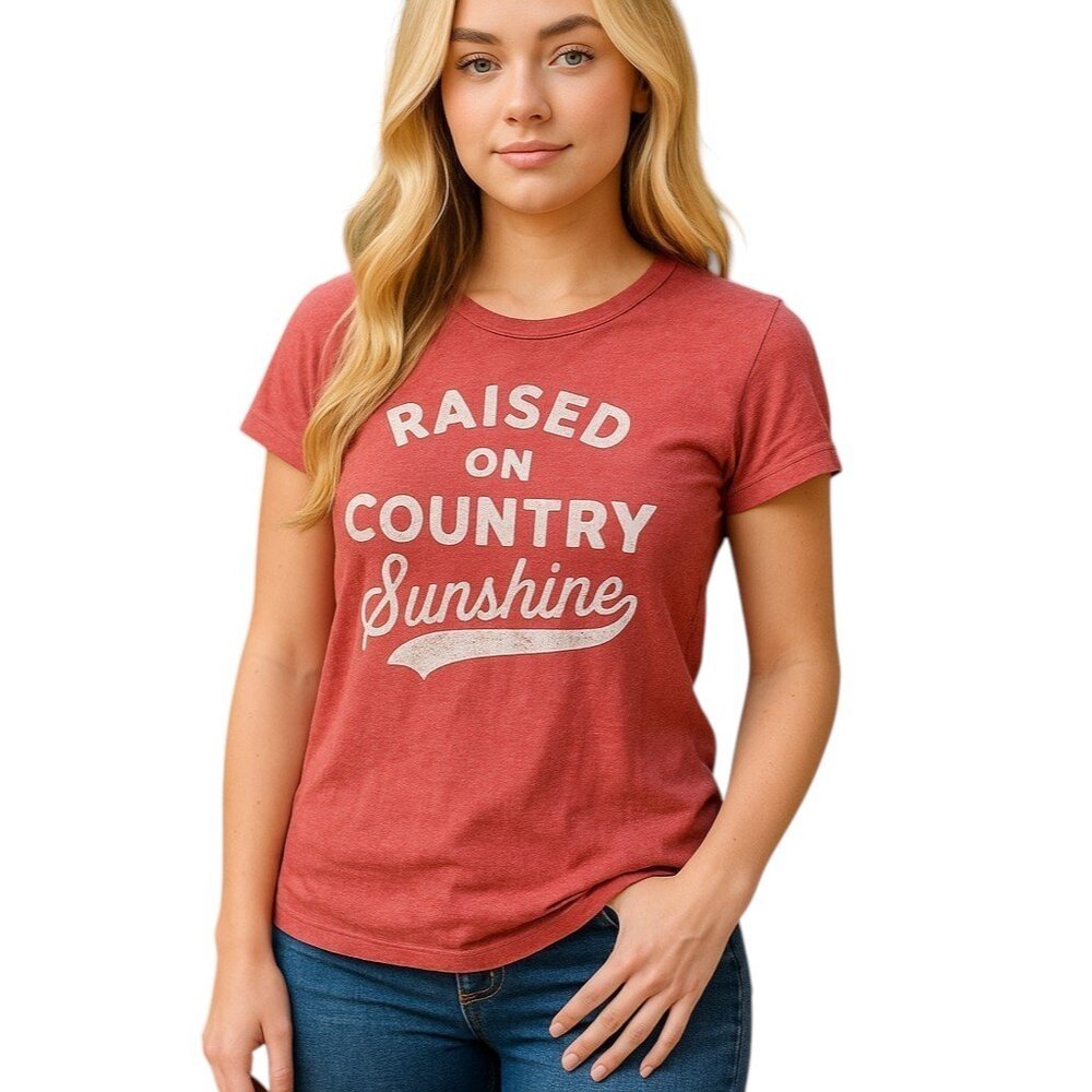 Instant Message Raised on Country Sunshine Distressed T-shirt Medium Burgundy - Picture 7 of 14